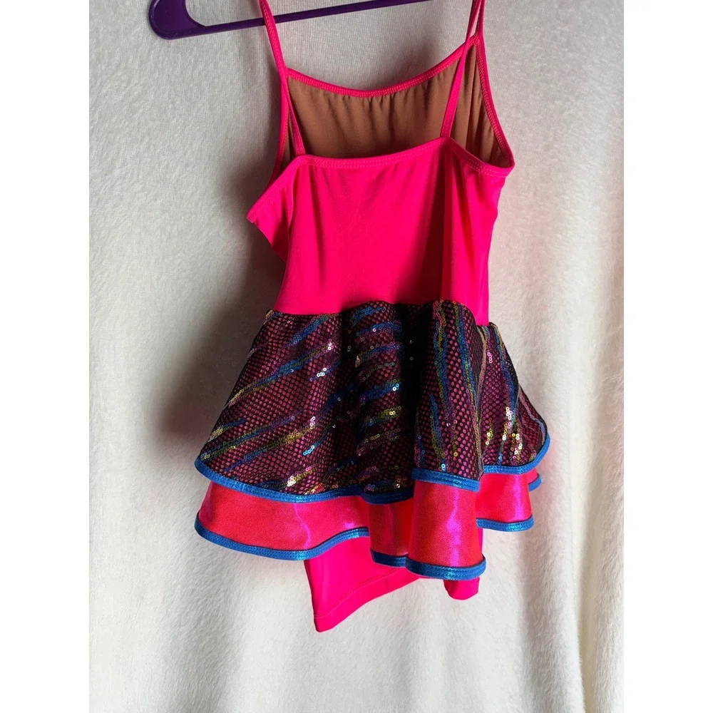 Revolution Kids Hot Pink Sequin Tiger Stripe Dance Leotard Tutu Costume